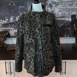 Avec Les Filles Women's Anthropologie Olive Print Cargo Jacket,Size S.